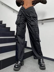 Women's Pants s 2023 Women Fashion Cargo Street Vibes Tape Flap Pocket Side V Waist Solid Parachute Jogger Trousers Mujer 231009