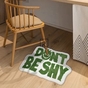 Carpets Irregular Don'T Be Shy Rug Tufted Soft White Green Letters Bedroom Decor Bedside Rugs Bathroom Door Mat Gaming Carpet 231010