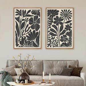 Paintings 2 PC Vintage Black Abstract Floral Canvas Painting Bohemia Style Art Mural Suitable for Office Living Room Home Wall Decor Gift 231009