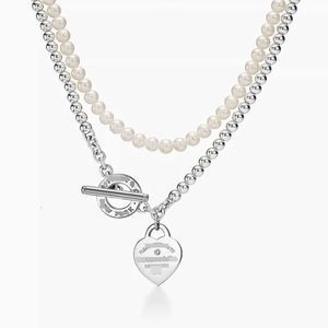 Collana Tiff Designer gioielli di moda di lusso versione alta Collana in argento 925 con perle OT Fibbia CNC Doppio strato Accessorio di moda