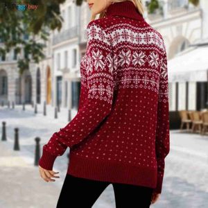 Women's Sweaters Winter Sweater for Women Fashion Snowflake Pattern Crochet Pullovers Long Sleeve Half High Collar Knitted Christmas SweaterL231010