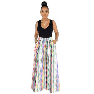 Print Wide Leg Pants Women Casual Elestic Waist Long Loose Pant Female Bottoms Free Ship