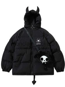 Herrjackor djävul horn vinge svans parkas män high street hip hop hooded vadderade jackor vinter tjocka varma puffer bubbla rockar med dockan j231010