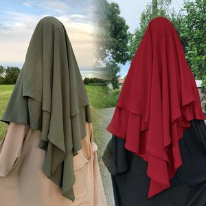 エスニック服ヒジャーブキマー2レイヤーラムダンイード祈りの衣服プレーンイスラム教徒の長いヘッドカーフヒジャーブイスラムサウジアラビアトルコニカブ