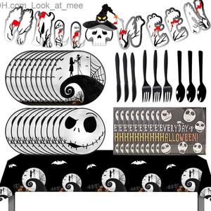 Other Event Party Supplies Halloween Horror Skull Birthday Celebration Decorations Disposable Cutlery Cup Plate Paper Banner Balloon Wedding Kid Gift Q231010