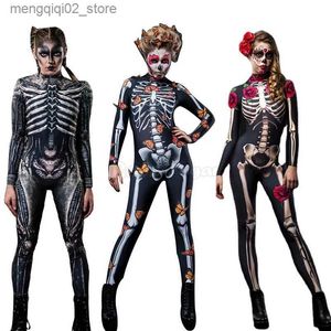 Tema Traje Mulheres Cosplay Esqueleto Humano Bodysuit Halloween Diabo Fantasma Espectro Macacão Carnaval Festa Desempenho Assustador Venha C38X34 Q240307