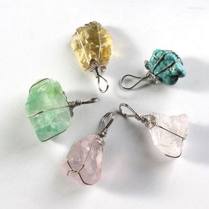 Colares Pingente 100-Único Atacado 10 Pcs Banhado A Prata Fio Envolto Forma Irregular Labradorite Pedra Rosa Rosa Quartz Jóias