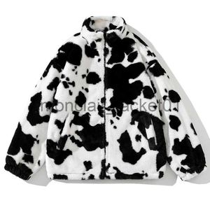 Men's Jackets Autumn Warm Plush Jacket Men Cow Spots Pattern Soft Zipper Coat Fashion Street Outerwear Windbreaker Clothing Tops Male Female J231010