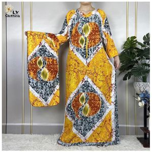 Ethnic Clothing 2023 Fashion Dubai Women Loose Long Sleeved Printing Robe African Abayas Summer Cotton Femme Muslim Tradition Casual Dress