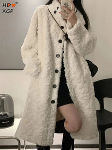 Womens Fur Faux Winter Lamb Wool Overtekne Coat for Women Korean Fashion Stand Collar Single Breasted Jacket Elegant Thicking Top 231010