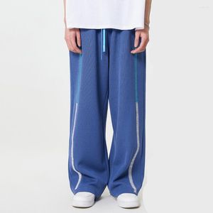 Erkek kot fabrikası düz geniş bacak pantolon tüpü gevşek rahat moda markası spor yaz mavisi