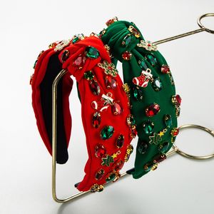 Weihnachts-Stirnband, geknotete Stirnbänder mit Strasssteinen für Frauen, mit Kristallsteinen verziert, breites Knoten-Haarband, Haar-Accessoires