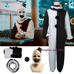 Temadräkt vuxna barn terrifier 2 konst clown cosplay come jumpsuit hatt mask dräkter halloween karneval kostym q231010