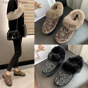 Boots Soft Fur Women's Shoes Platform All-Match Round Toe Crystal Casual Female Sneakers Clogs Moccasin New Glitter Winter Snow Boots Q231010