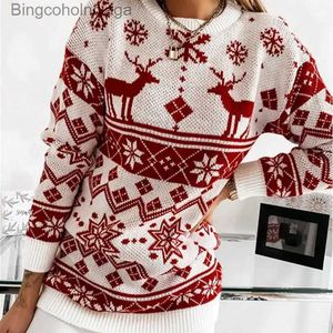 Kadın Sweaters Noel 2023 Kadın Örgü Sweater Geyik Baskı Gündelik Gevşek Uzun Kol o Boyun Külot Üstler Sıcak Jakard Kadın Jumpers Örgü