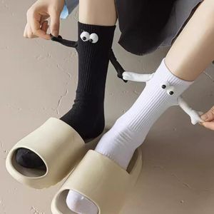 Women Socks 2Pairs Couple Magnetic With Hands Fashion Paired Funny Cute Doll White Woman Kawaii Medium Tube Sports Shoes