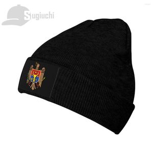Berets Emblema da Moldávia País Top Imprimir Homens Mulheres Unisex Chapéu De Malha Inverno Outono Beanie Cap Quente Bonnet