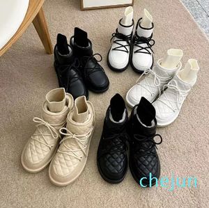 down warm snow boots women's round toe crystal buckle black lace-up ankle winter short wool short work shoes