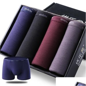 Underpants Male Panties Sexy Underwear Boxers Cotton Boxershorts Men Cuecas Boxer Fashion Shorts Mens Underware 4Pcs/Lot Drop Delive Dhhne