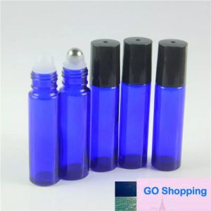 Rolo de vidro grosso simples de 10 ml (1/3 onças) âmbar, transparente e azul em frascos vazios de perfume de óleo essencial bola de rolo com bola de rolo de aço inoxidável
