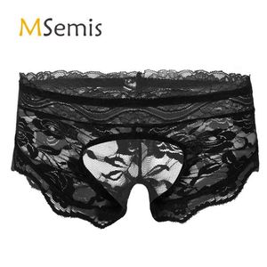 Calcinha feminina masculina gay sexy roupa interior sissy erótico transparente renda crotchless briefs t-back tanga lingerie nigh284j