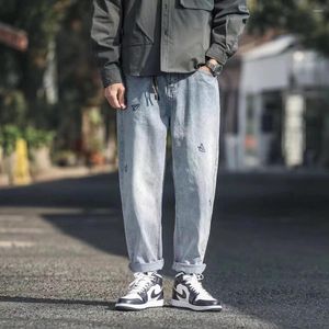 Erkek kot pantolon kağıt uçak nakış açık renkli moda marka bahar gevşek düz bacak rahat pantolon