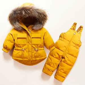 Kläder sätter vinterbarn kläder set baby pojke flicka kläder värma ner jacka kappa jumpsuit snowsuit barn parka äkta päls overaller överrock 231010