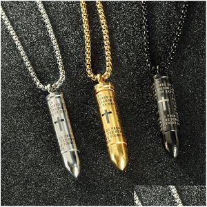 Anhänger Halsketten 316L Edelstahl Offene Anhänger Halsketten Herren Kreuz Schrift Medaillon Charme Gold Ketten Für Frauen Hip Hop Schmuck Dhn3J