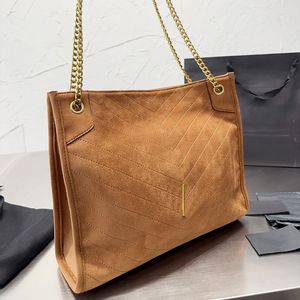 Niki Tote Bolsa de compras Bolsa de ombro com corrente de couro Nubuck Letras da moda Fechamento magnético Bolso interno com zíper Bolsos de grande capacidade Bolsa clássica