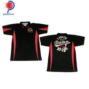 Açık T-Shirts Kırmızı Çizgilerle Siyah% 100 Polyester Bowling Gömlekleri Kulüpler için Dropship Siparişleri Kabul Edildi 231009