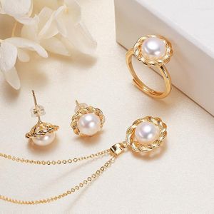 Collana Orecchini Set Orecchino di perla Anello Stile moda cinese Gioielli d'acqua dolce per le donne Ornamenti delicati Buon regalo Ragazze