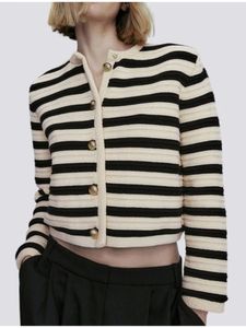 Kadın Sweaters Sıradan Çizgili O Boyun Kadınlar hırka Moda Uzun Kollu Tek Kesin Kelime Giyim Sonbahar Kış Şık Ofis Bayanlar 231009