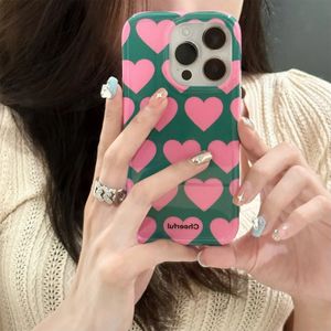 Mobiltelefonfodral söt koreansk helskärm rosa kärlekshjärta fodral för iPhone 15 14 13 12 11 pro max härlig kawaii stötsäker mjuk täckning funna 231010