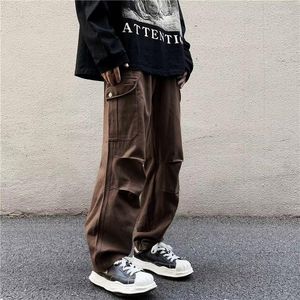 Herrar jeans japansk stil flerficka arbetskläder byxor höst modemärke lös rak hip hop retro design