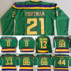 1993 Film Retro Hockey Vintage 66 Gordon Bombay Trikot CCM 99 Adam Banks 96 Charlie Conway 21 Dean Portman 44 Fulton Reed 33 Greg Goldberg Classic Retire Herren Grün