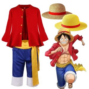 Luffy Cosplay Kostüm Kinder Frauen Anime Monkey D Luffy Cosplay Kostüm Hut Uniform Anzug Halloween Kostüm für Kind Mencosplay