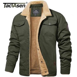 Men's Down Parkas TACVASEN Turn-down Collar Winter Cotton Jackets Mens Sherpa Fleece Trucker Parka Green Tactical Cargo Coats Clothes Overcoats 231010