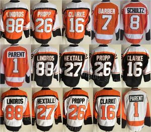 レトロホッケーヴィンテージ27 Ron Hextall Jersey CCM 26 Brian Propp 1 Bernie Parent 7 Bill Barber 8 Dave Schultz 88 Eric Lindros 16 Bobby Clarke Classic Stitch Retire Mens