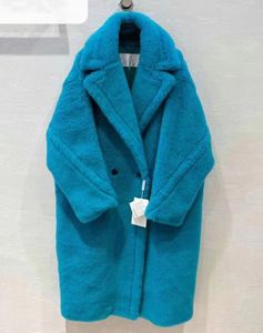Luksusowy Mmax Teddy Bear Alpaca Fur Xlong Coats Podwójne piersi kobiety Winter Parkas