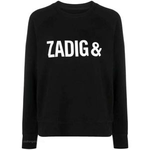 Women's Hoodies Sweatshirts Zadig Voltaire Designer Zv Classic Letter Slogan Print Round Neck Raglan Sleeve Cotton Women's Sweater