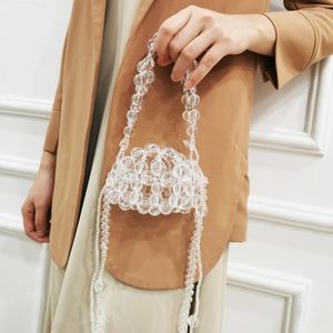Evening Bags Customized Crystal Handmade Acrylic Transparent Chain Mini Women's Bag Fashion Simple Weaving Beaded Handheld Crossbody