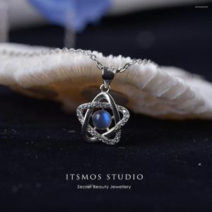 Hängen itsmos naturliga labradorite silverhänge halsband blå stjärna månen ljus ädelsten för kvinnor romantiska läckra smycken