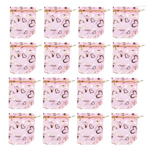 Jewelry Pouches 100 PCS 9X12cm Heart Printed Pink Organza Bags Pouch Drawstring Wedding Favors Candy Gift