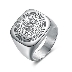 Solomonringar för män Silverfärg Magiska runor Rostfritt stål Signetringar Pagan Amulet Male Jewelry221G
