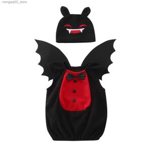 Tema traje umorden unisex bebê infantil criança halloween preto vermelho bat vampiro vem colete asas chapéu 3 pcs conjunto 1-2t 3-4t q231010