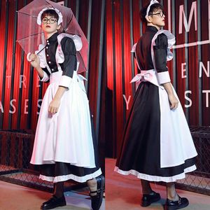 2021 Mäns kvinnors piga klänning anime cosplay fransk restaurang lång stil piga kostym förkläde klänningar svart vit lång kjolcosplay
