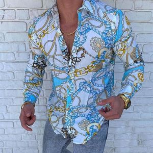 Autumn Hombre Bluses Shirt Casual Slim Fit Man Long Sleeve Hawaiian Blue Streetwear Chemisier Blusa Mens Shirts2603