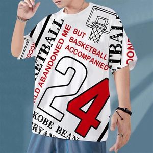 Herr t-shirts fjäder t-shirt ren bomull tryckt hiphop basket bokstäver avslappnad kort ärm lös ungdom manlig mode com298b