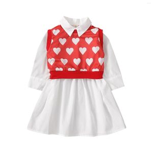 Kleidungssets 1-6 Jahre Kleinkind Baby Mädchen 2 Stücke Valentinstag Kleid Langarm Solide Umlegekragen Herz Gedruckt Rote Weste