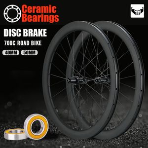 Ruote per bici RYET Set di ruote da strada in carbonio Dis Brake Ceramic Tubless Thru Axle 700c Copertoncino a raggi 1423 Parti di biciclette da ciclismo 231010